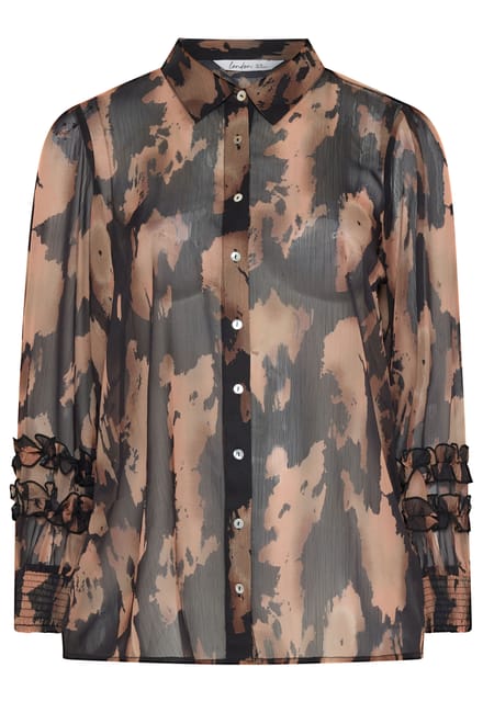 Yours London Zwart Shirt Met Abstracte Print En Ruches Size 48