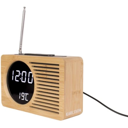 Karlsson - Retro Wekkerradio & Thermometer Bamboe