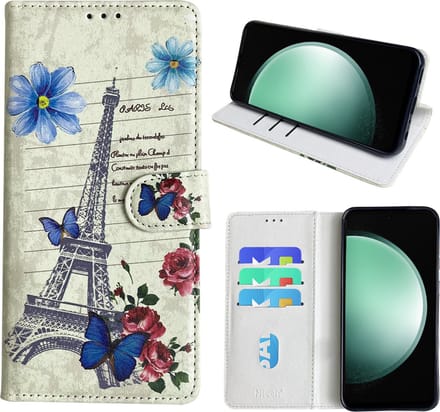 Hoesje geschikt voor Samsung Galaxy S23 FE Bookcase met Eiffel Toren /Parijs