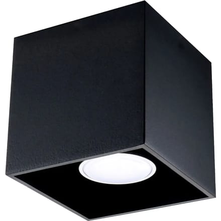 Plafondlamp QUAD 1 kubusvormige opbouwspot - Sollux Lighting - IP20 - Zwart aluminium behuizing - 10 x 10 x 10 cm - 1 x GU10 LED, exclusief lichtbron - Max. 10 W - Moderne plafondlamp voor gang, hal en woonkamer