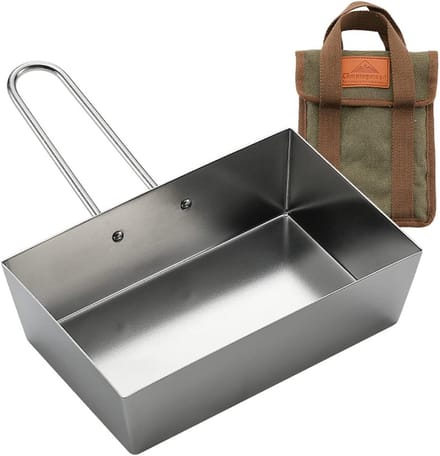 Campingmoon RVS Kookpan Rechthoekig – 17 cm – Compacte Camping Pan met Handgreep & Opbergtas – Voor Gasbrander