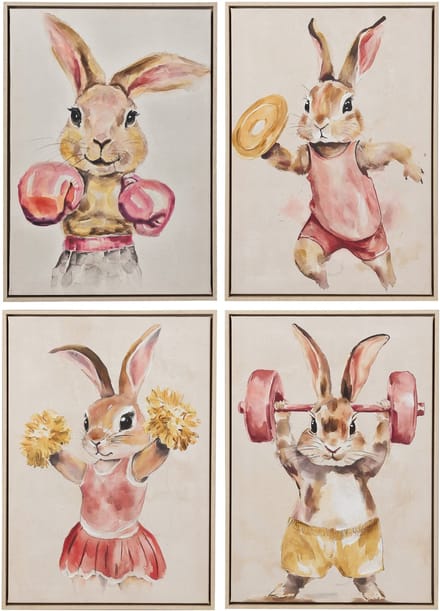 J-Line schilderij Sporty Rabbit - acryl - mix - set van 4