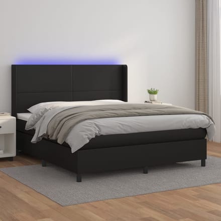 vidaXL - Boxspring - met - matras - en - LED - kunstleer - zwart - 180x200 - cm