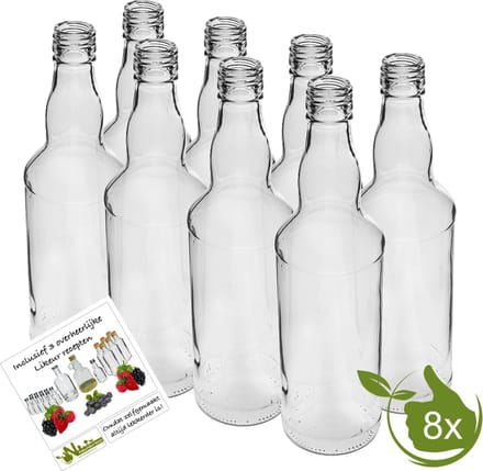 Glazenfles "Bolhals" 500ml (8 stuks) inclusief dopjes