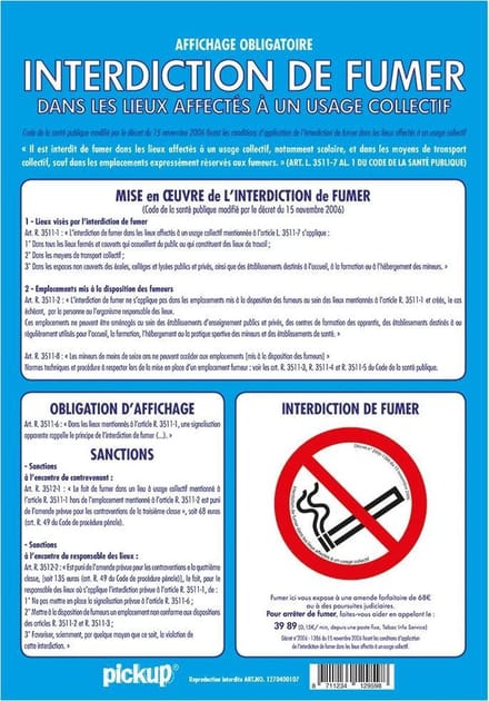 Pickup affichage Interdiction de Fumer - 33x23 cm