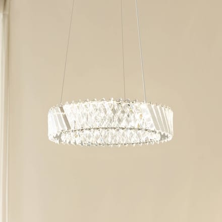 Lucande LED hanglamp Glacis, kristal, Ø 40 cm, chroom