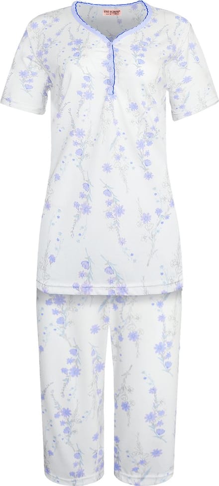 Dames capri pyjama gebloemd blauw XXL