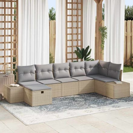 vidaXL - Bankstel - 7 - st - poly - rattan