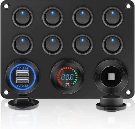 8-bands waterdicht schakelpaneel met USB-aansluiting en LED-voltmeter voor boot en auto