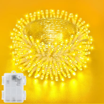 Batterij Aangedreven Sfeerverlichting met 100 LEDs, 10 m Warm Wit, Waterdicht voor Bruiloften, Kerst en Feestjes met Timer