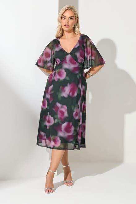 Yours London Groene Mesh Tea Dress Met Bloemenprint Size 46