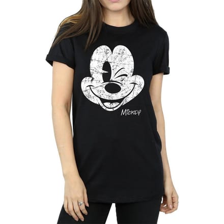 Disney Dames/Dames Mickey Mouse Distressed Katoenen Vriendje T-shirt (Zwart)