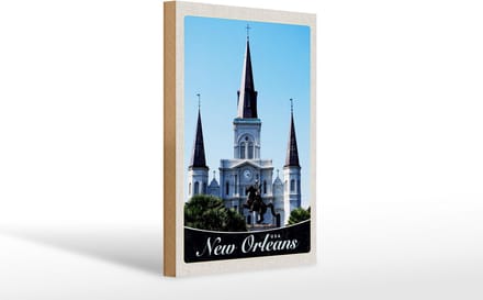 Holzschild Reise 20x30cm New Orleans USA Amerika Kirche