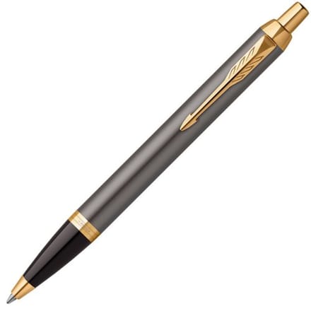 Parker IM Ballpoint Pen | Grey Lacquer with Gold Trims | Medium Point | Blue Ink Refill | Gift Box