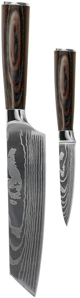 Shinrai Knives - Damascus Print 2-delige Messenset - Kiritsuke + Schilmes