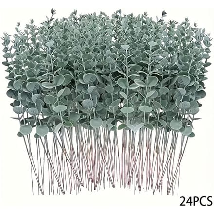 24 STUKS Kunstbloem Eucalyptus Blad Stelen, Herfst Decoratie Nep Planten Bruiloft DIY Bloemstuk 24pcs gray