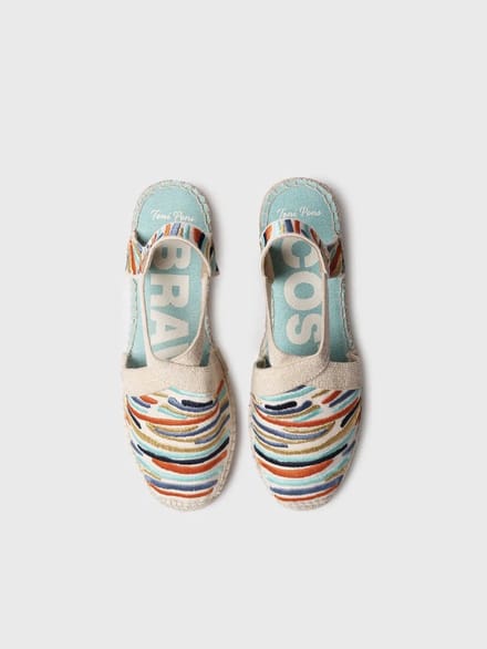 Dames espadrille met sleehak en veelkleurig borduurwerk | MONTJOI
