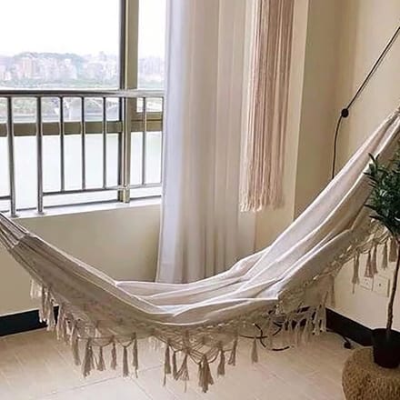 Macramé Hangmat - Kampeerhangmat Tuin - Ontspannen Buiten - Handgemaakt Macramé - 250 kg - Beige