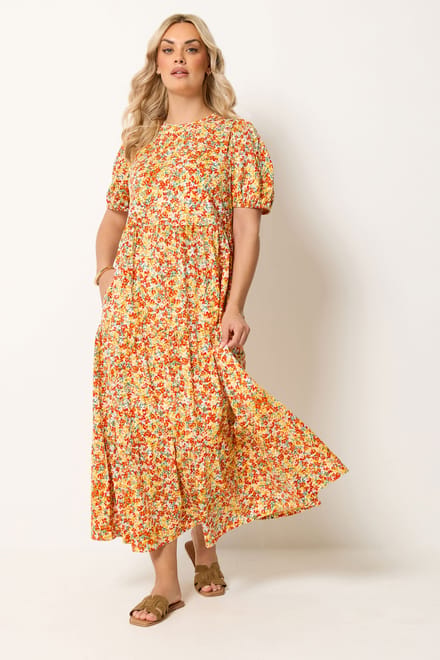 Yours Gele Jurk Met Bloemenprint Size 50-52