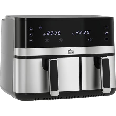 HOMCOM olievrije heteluchtfriteuse zone airfryer 8,5 L - 2700 W - 8 programma's, LED-touchscreen, regelbare temperatuur, timer, 2 antiaanbakmandjes, synchronisatiefunctie, recepten