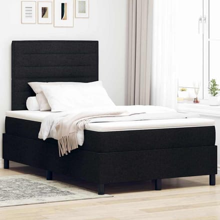 vidaXL - Boxspring - bed - met - matras - met - LED - Zwart - 120 - x - 190 - cm - Stof