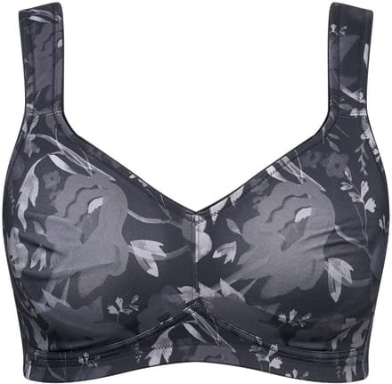 Ulla Popken - Dames - Microvezel-bh bloesems zonder beugel - Zwart - Maat 85D