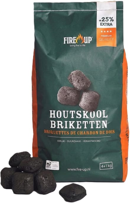 Fire-up houtskool briketten - 1x zak met 5 kilo - BBQ/Barbeque artikelen