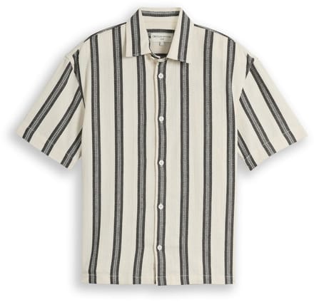 Tom Tailor Denim - Losvallend overhemd met korte mouwen en streepmotief - Maat S - wool white big stripe