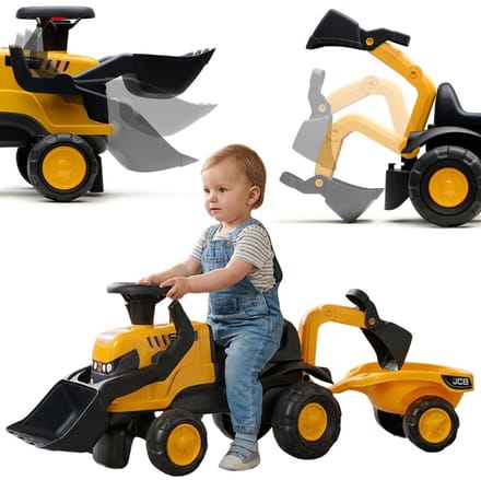Falk Ride-on Jcb Tractor With Trailer Rake And Shovel Silent Wheels 1-3 Years - UNI