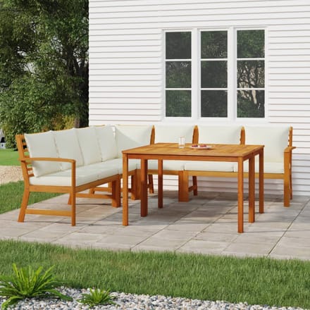 vidaXL - 7-delige - Tuinset - met - kussens - massief - acaciahout