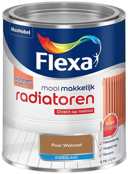Flexa - Mooi Makkelijk Radiatoren Zijdeglans - Puur Walnoot - Mengverf - 750 Ml