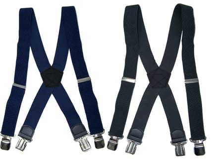 Donkerblauw en Grijs 4 clip Bretels met stevige sterke brede stalen clips Duo Pack