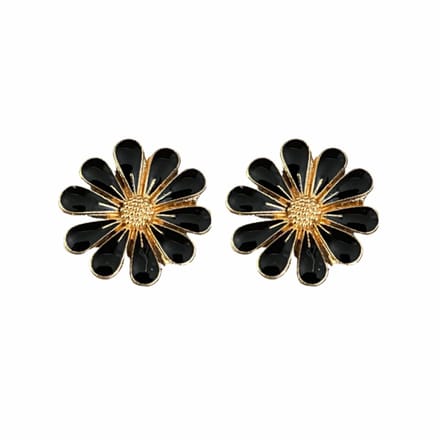 Clip oorbellen-Madelief-emaille-Zwart-2 cm