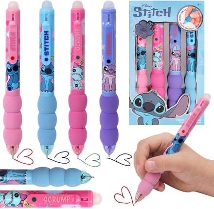 Stitch DISNEY Set van 4 gekleurde balpennen, automatische balpen met zachte greep
