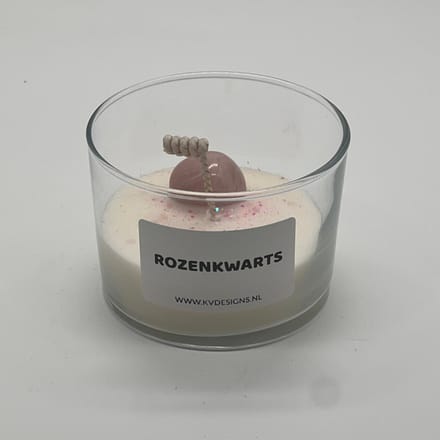 Kaars in glazen pot - edelsteen - Rozenkwarts