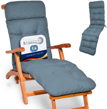 Beautissu Flair DC - Deckchair Kussen Set 2x 200x50x8 cm Blauwgrijs - Matraskussen voor Hangmatten en tuin-/terrasstoelen