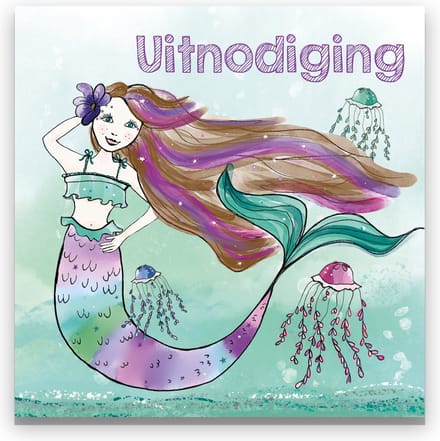 Uitnodiging kinderfeestje zeemeermin - Uitnodiging - zeemeermin - kinderfeest - 10 stuks