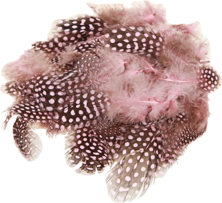 Echte parelhoenveren roze met stippen 4-12cm 100 stuks