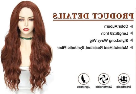 Dames Lang Krullend Golvend Synthetisch Haar Perucque in Koper Rood voor Cosplay en Feestjes