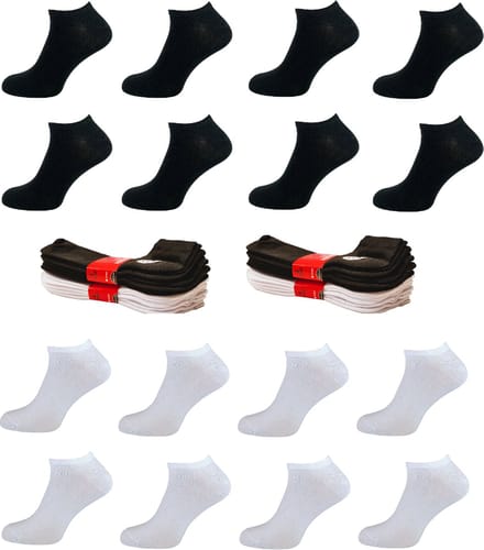 Belucci Katoenen Dames Sneakersokken 16 Paar Black & White Maat 35/38