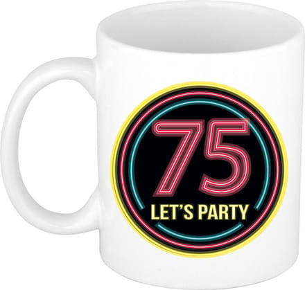 Bellatio Decorations Verjaardag mok / beker - Lets party 75 jaar - neon - 300 ml