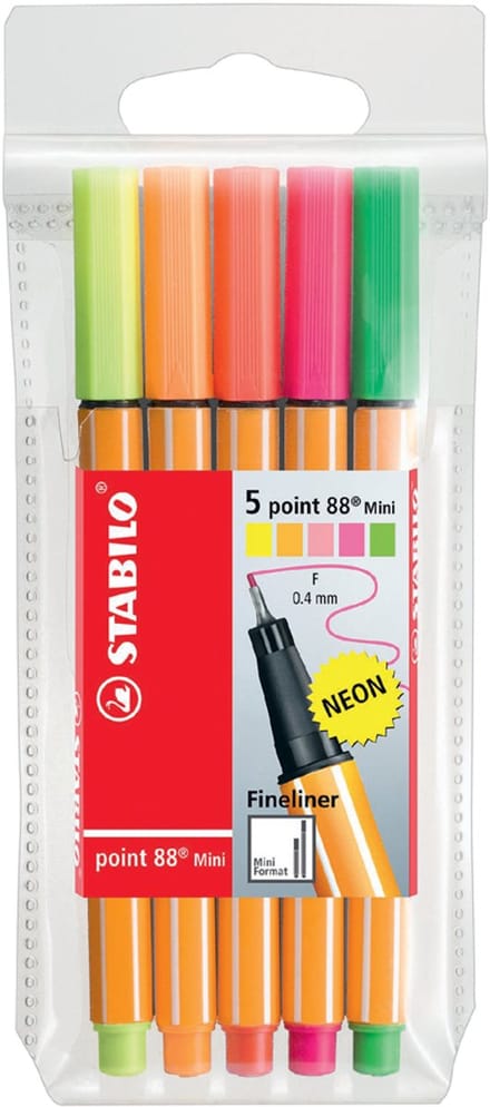 Stabilo fineliner point 88 Mini, 18 kleuren kunststof etui.