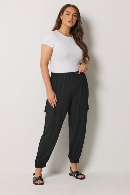 Yours Zwarte Gewassen Twill Cargo Joggingbroek Size 42
