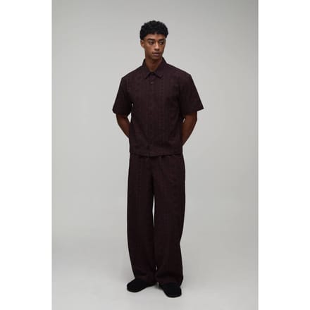 Cotton Embroidered Oversized Boxy Shirt & Extended Drawcord Baggy Trouser Set | Chocolate | Size Medium