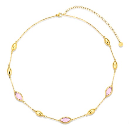 CO88 Collection - 8CN-26505 - Dames Ketting Roze Glasstenen - Stainless Steel - Cadeau