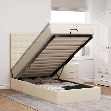 vidaXL - Bed - met - matras - 100x200 - cm - stof - crèmekleurig