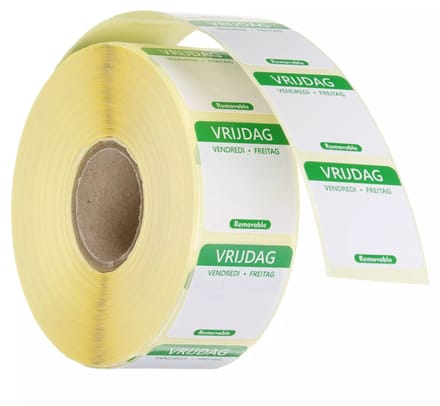 HENDI Herbruikbare voedselveiligheid dagstickers vrijdag groen 25x25 mm met notitieruimte kleurgecodeerd 1000 per rol