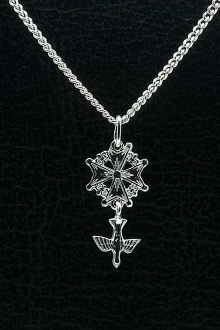 Zilveren Hugenotenkruis ketting hanger - bewegend