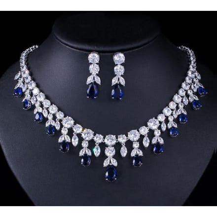 Luxe 925 Sterling Zilver Saffier Smaragd Topaas Edelsteen Geboortesteen Ketting/Oorbellen Bruidssieraden Sets 45 cm blauw