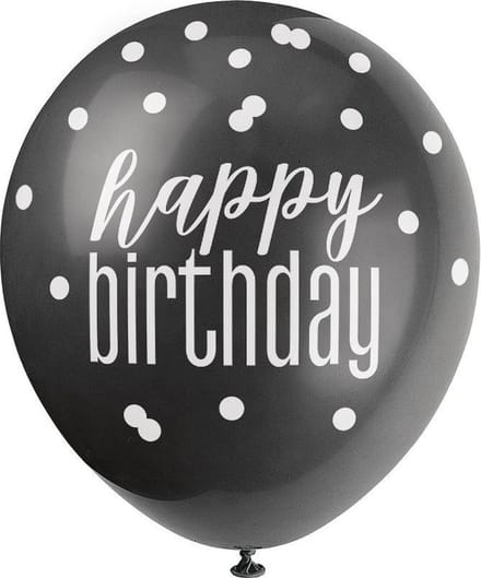 Ballon Happy Birthday Glitz zwart zilver wit | 6 stuks